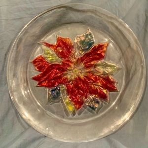 Vintage 13.5” Poinsettia Serving Plate Platter Christmas